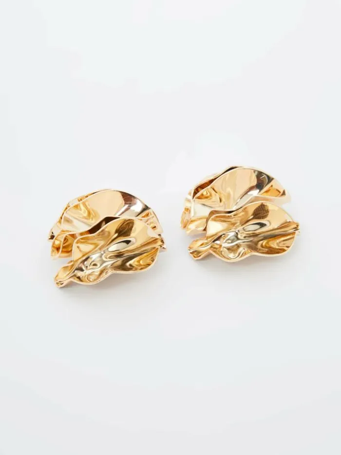 French Connection Ruched Oversized Stud Earrings Gold Women Jewellery