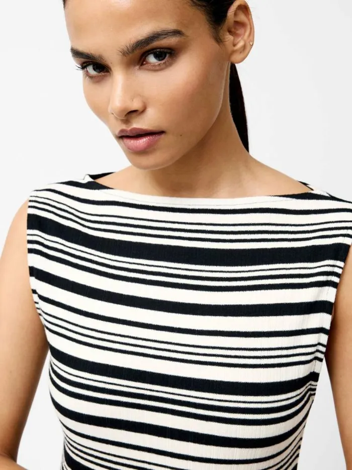 French Connection Sasia Rib Stripe Sleeveless Dress Blackwhite Women Dresses