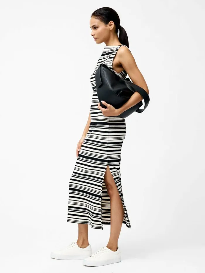 French Connection Sasia Rib Stripe Sleeveless Dress Blackwhite Women Dresses