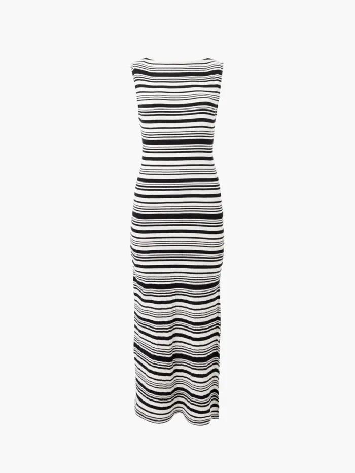 French Connection Sasia Rib Stripe Sleeveless Dress Blackwhite Women Dresses