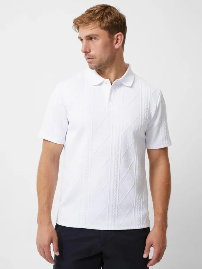 French Connection Short Sleeve Jacquard Polo Shirt White Men TShirts and Polo Shirts French Connection Short Sleeve Jacquard Polo Shirt White Men TShirts and Polo Shirts