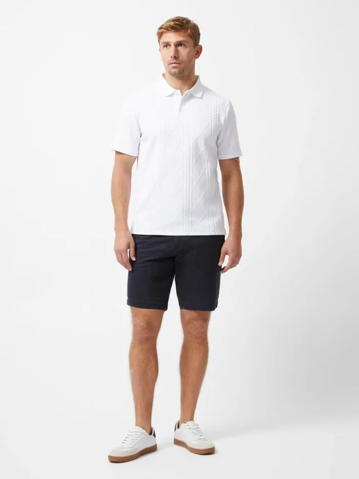 French Connection Short Sleeve Jacquard Polo Shirt White Men TShirts and Polo Shirts