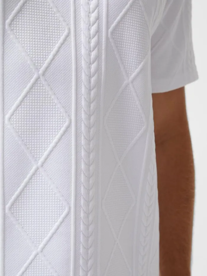 French Connection Short Sleeve Jacquard Polo Shirt White Men TShirts and Polo Shirts