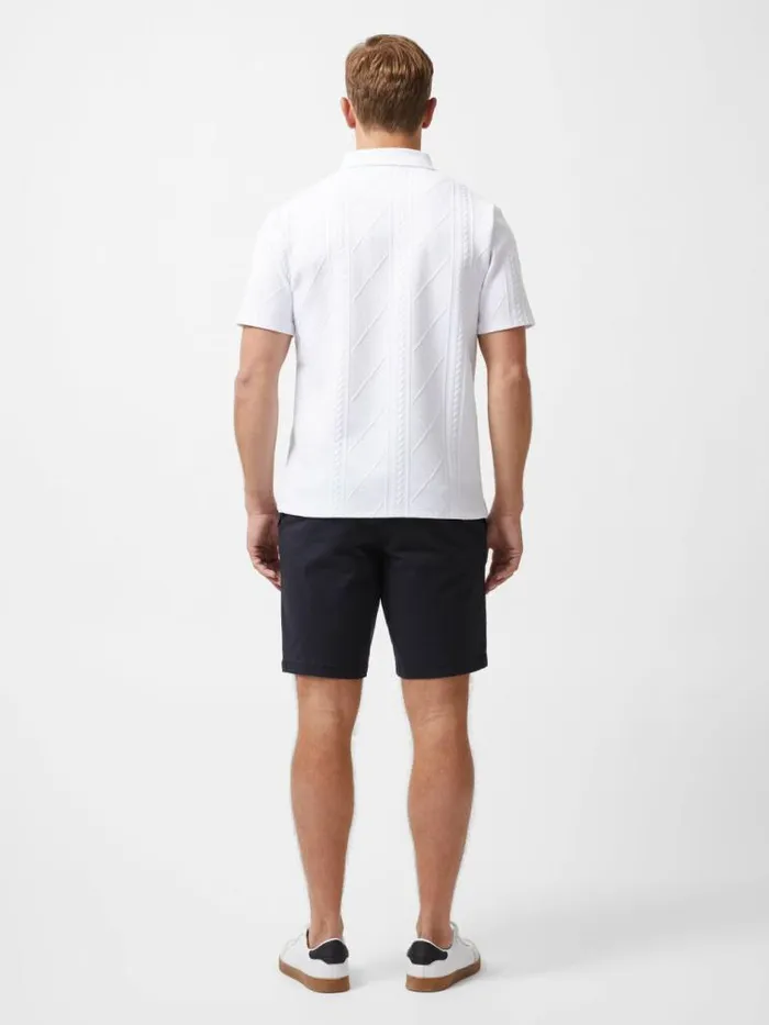 French Connection Short Sleeve Jacquard Polo Shirt White Men TShirts and Polo Shirts