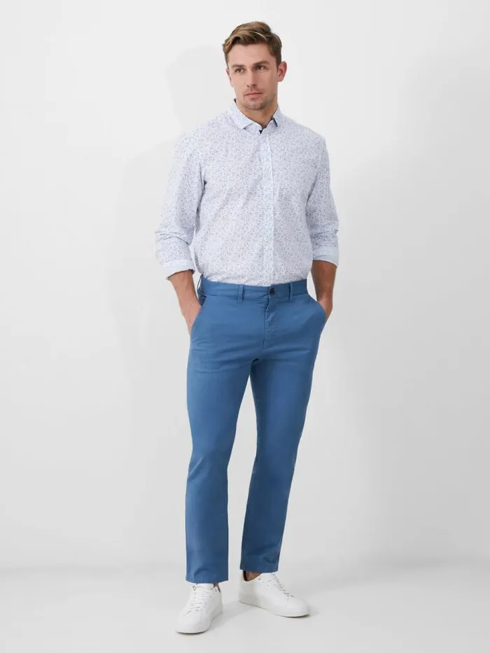 French Connection Stretch Chino Trousers Steel Blue Men Trousers