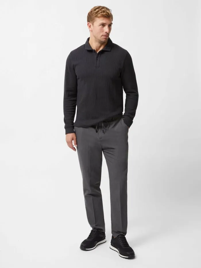 French Connection Textured Long Sleeve Polo Shirt Black Men TShirts and Polo Shirts