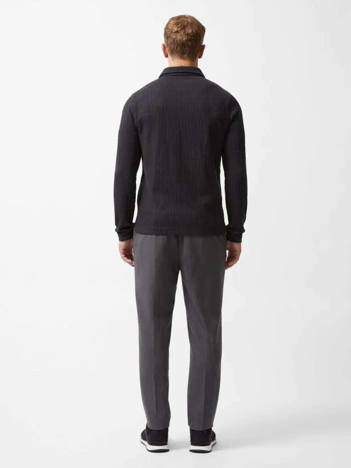 French Connection Textured Long Sleeve Polo Shirt Black Men TShirts and Polo Shirts