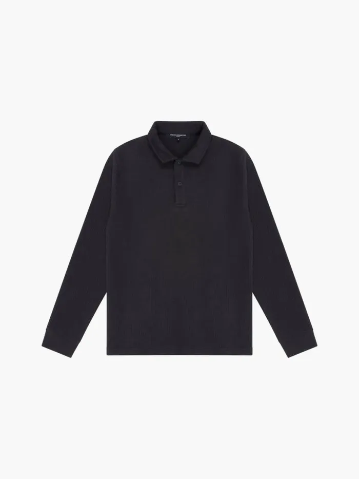 French Connection Textured Long Sleeve Polo Shirt Black Men TShirts and Polo Shirts