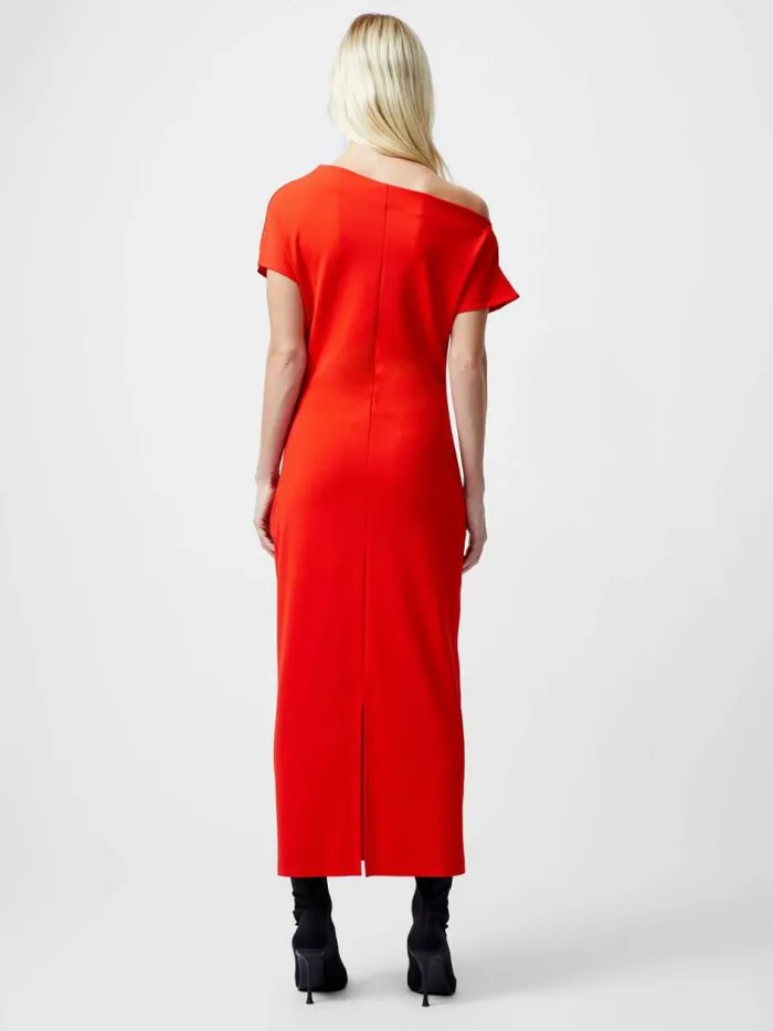 French Connection Valetta Gathered Off Shoulder Midi Dress Scarlet Red Women Dresses