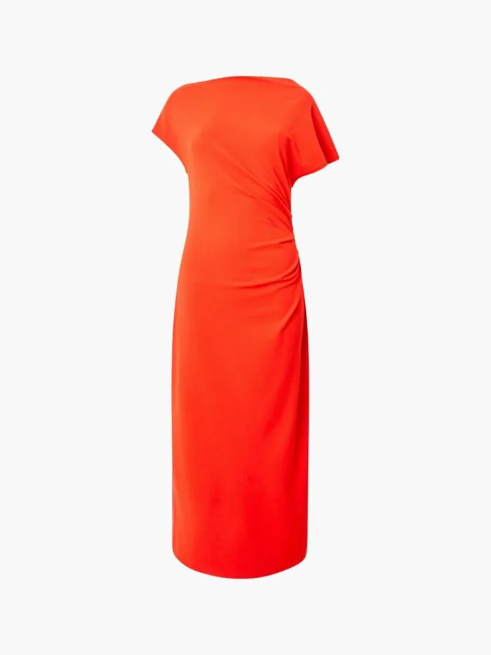 French Connection Valetta Gathered Off Shoulder Midi Dress Scarlet Red Women Dresses