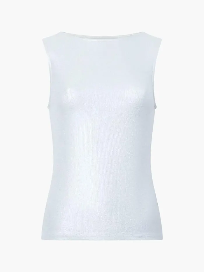 French Connection Vista Ribbed Foil Coated Tank Top Silver Women Tops