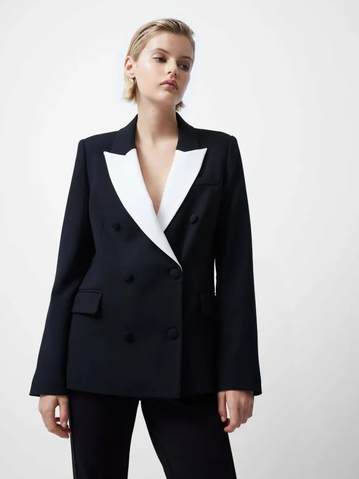 French Connection Whisper Double Breasted Blazer Blackoutclassic Crm Women Coats and Jackets