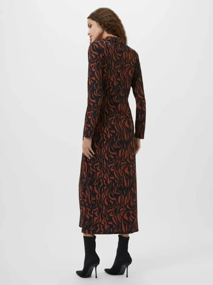 French Connection Zaria Textured Abstract Print Long Sleeve Dress Blackbrown Women Dresses