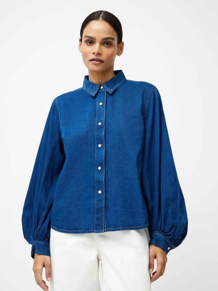 French Connection Zaves Chambray Balloon Sleeve Shirt Chambray Blue Women Tops French Connection Zaves Chambray Balloon Sleeve Shirt Chambray Blue Women Tops