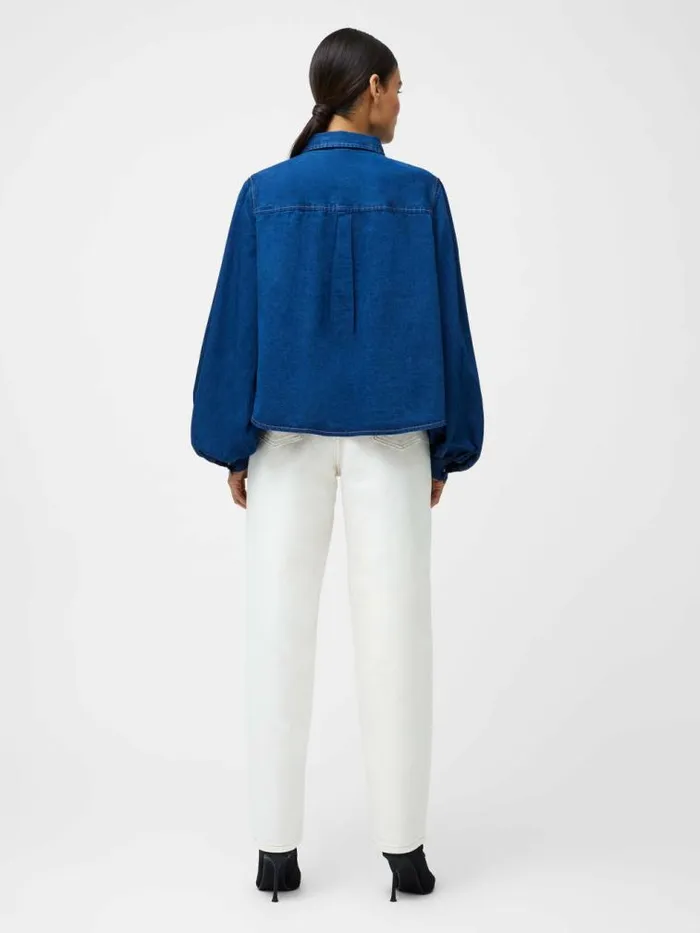 French Connection Zaves Chambray Balloon Sleeve Shirt Chambray Blue Women Tops