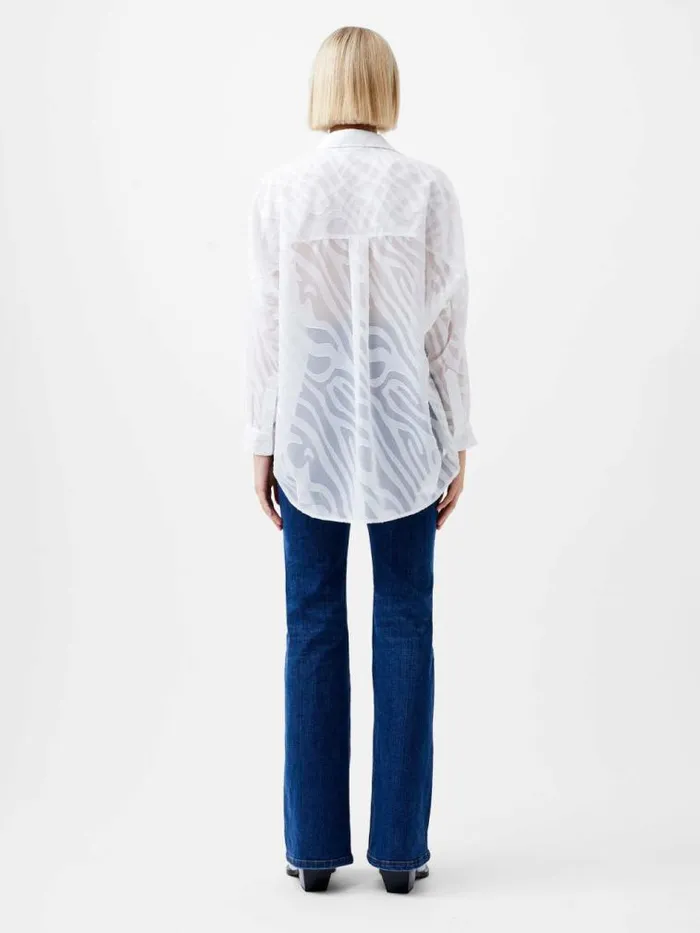 French Connection Zebra Devore Popover Shirt Winter White Women Tops