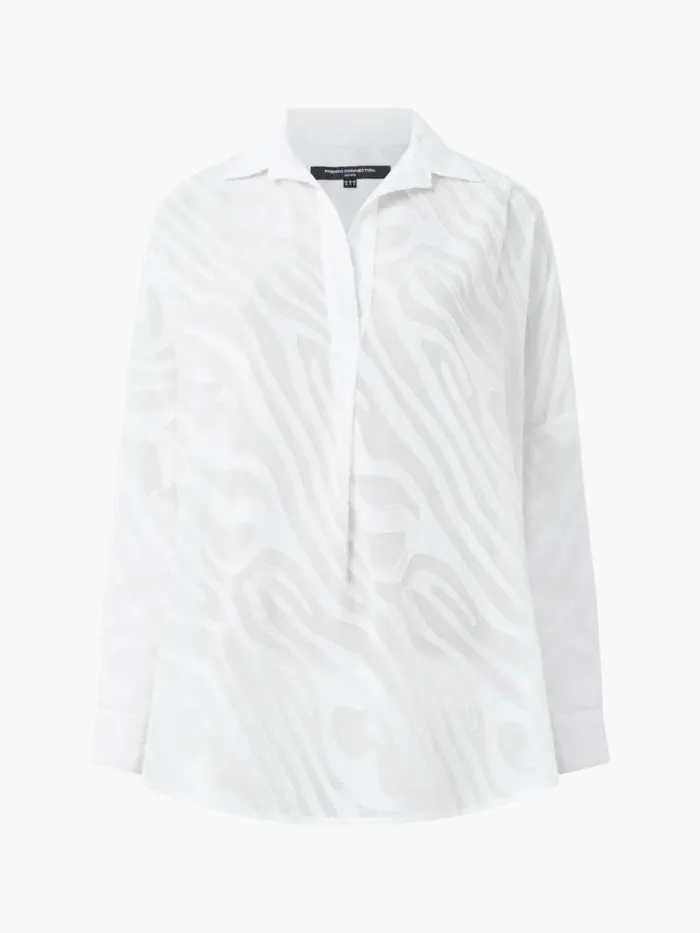 French Connection Zebra Devore Popover Shirt Winter White Women Tops