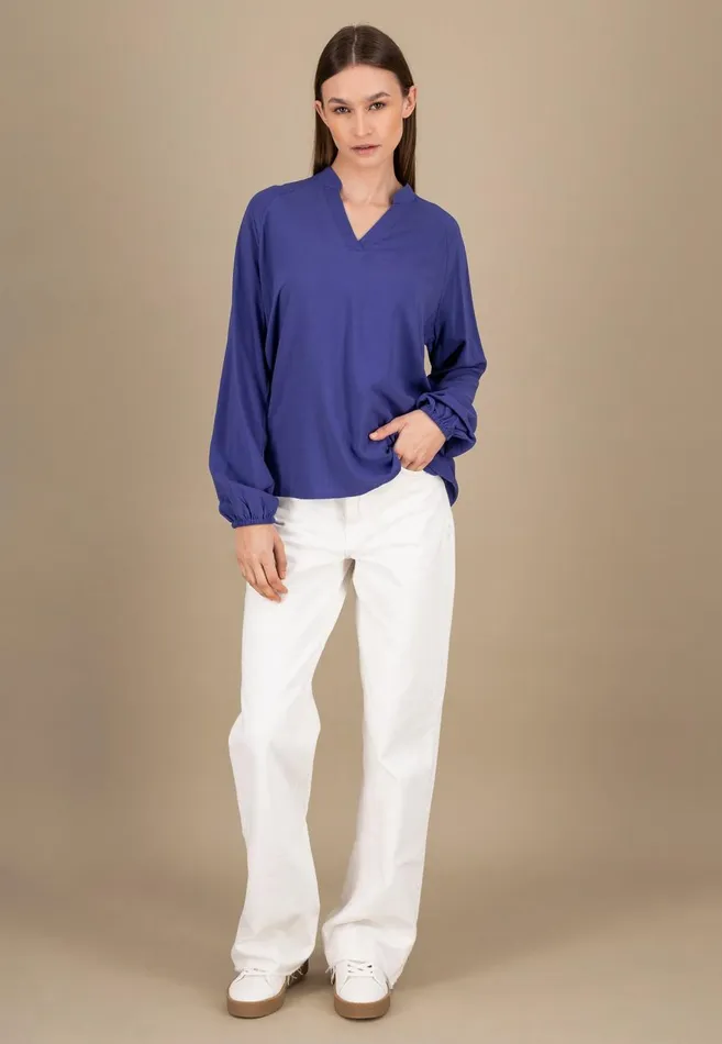 FYNCHHATTON Blouse With A Vneck And Standup Collar Blue Purplemilkcrimson Red Women Blouses