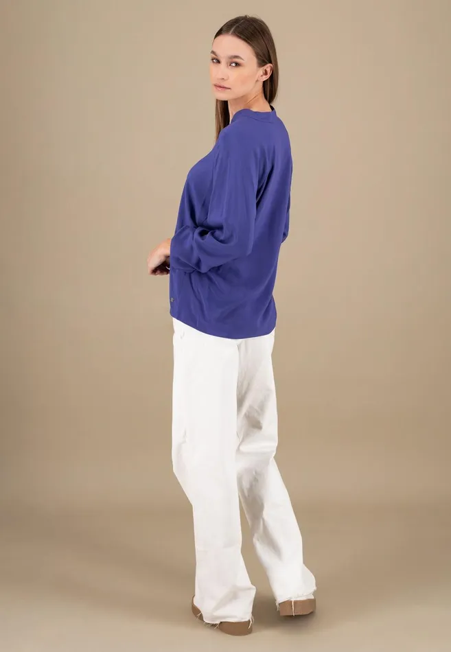 FYNCHHATTON Blouse With A Vneck And Standup Collar Blue Purplemilkcrimson Red Women Blouses