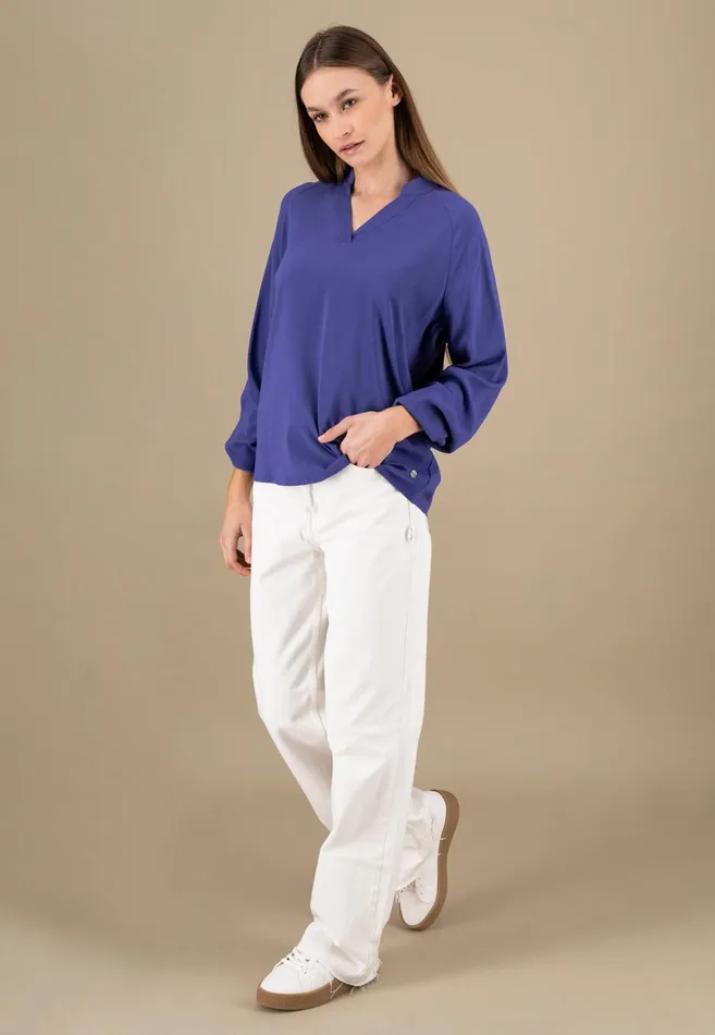 FYNCHHATTON Blouse With A Vneck And Standup Collar Blue Purplemilkcrimson Red Women Blouses