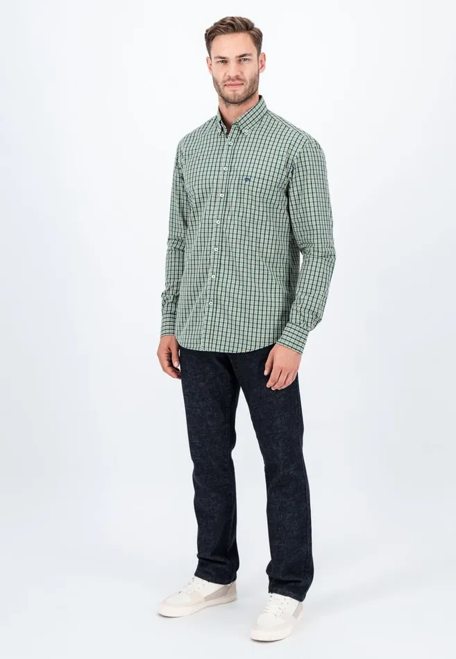 FYNCHHATTON Carroted Shirt With Buttondown Collar Dark Emeraldmidnight Men Shirts