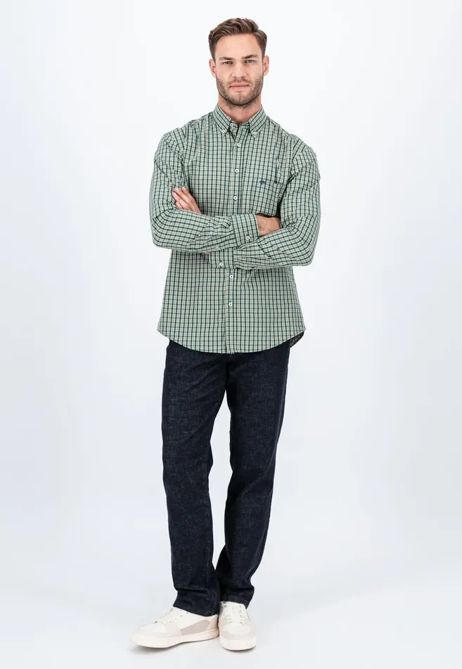 FYNCHHATTON Carroted Shirt With Buttondown Collar Dark Emeraldmidnight Men Shirts
