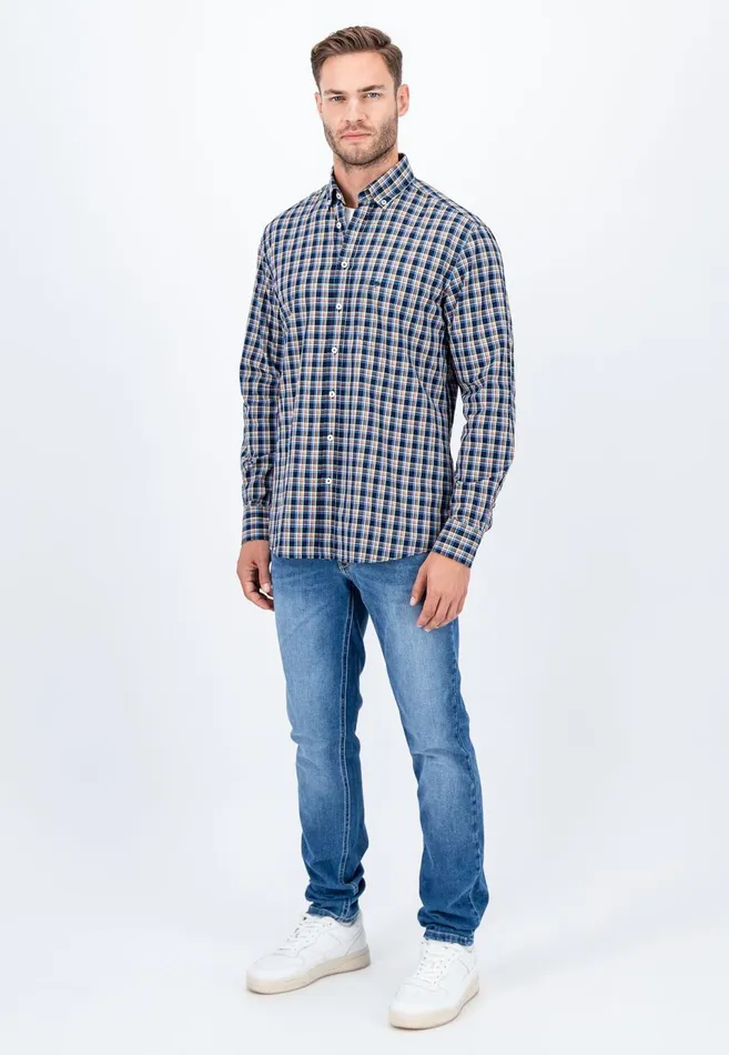 FYNCHHATTON Carroted Shirt With Buttondown Collar Navywhite Men Shirts