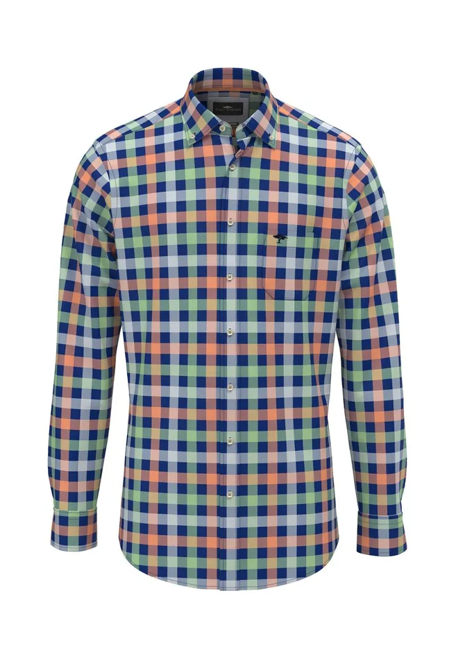 FYNCHHATTON Checked Shirt With Buttondown Collar images Longsleeved And Short Arm Sunny Orangestrong Bluenavy Men Shirts FYNCHHATTON Checked Shirt With Buttondown Collar images Longsleeved And Short Arm Sunny Orangestrong Bluenavy Men Shirts