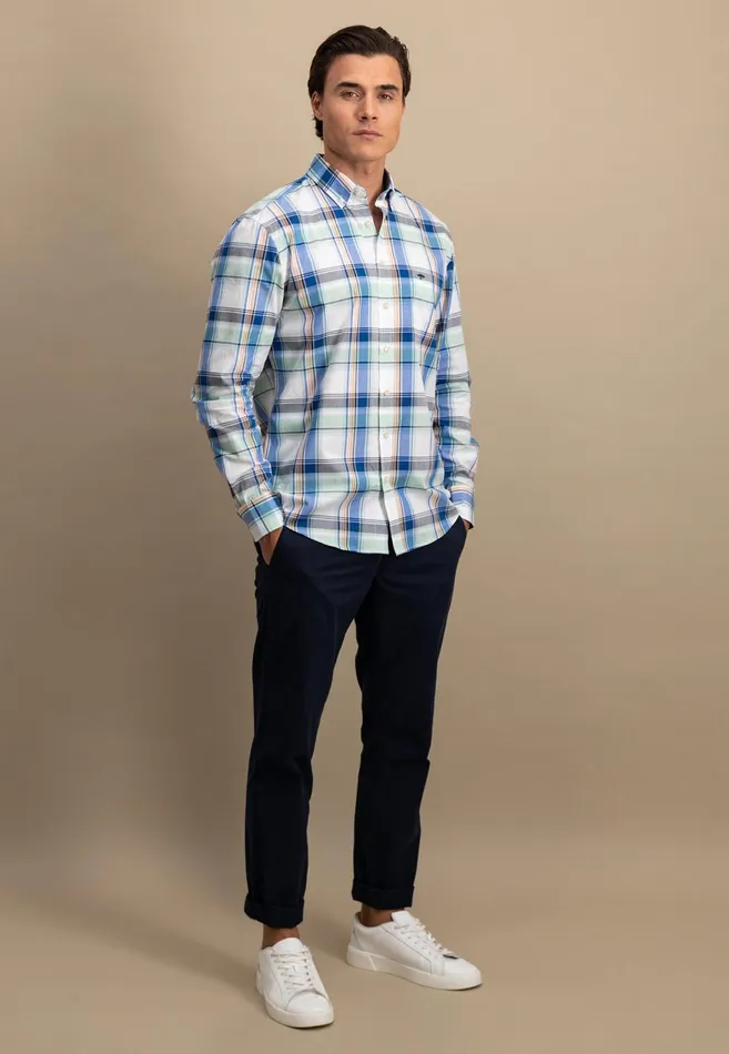 FYNCHHATTON Checked Shirt With Buttondown Collar images Longsleeved And Short Arm Sunny Orangestrong Bluenavy Men Shirts