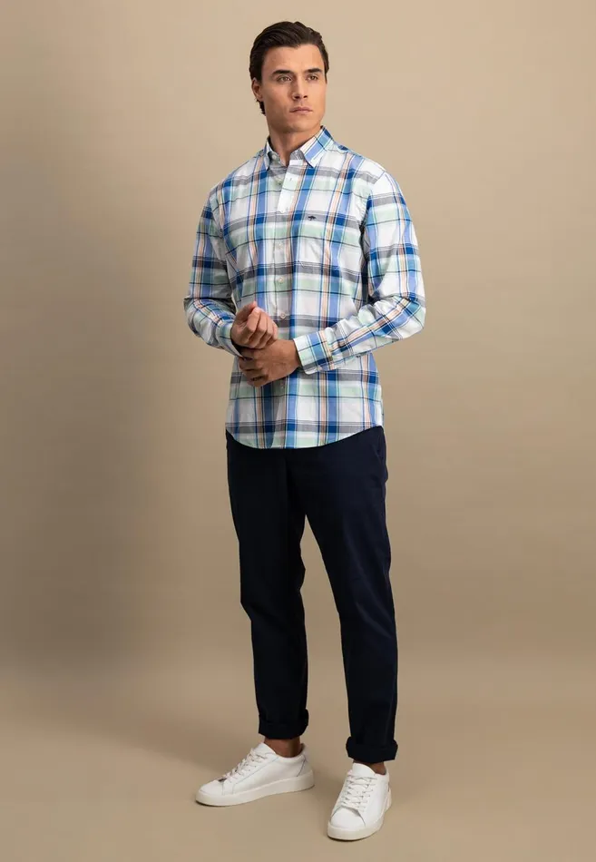 FYNCHHATTON Checked Shirt With Buttondown Collar images Longsleeved And Short Arm Sunny Orangestrong Bluenavy Men Shirts