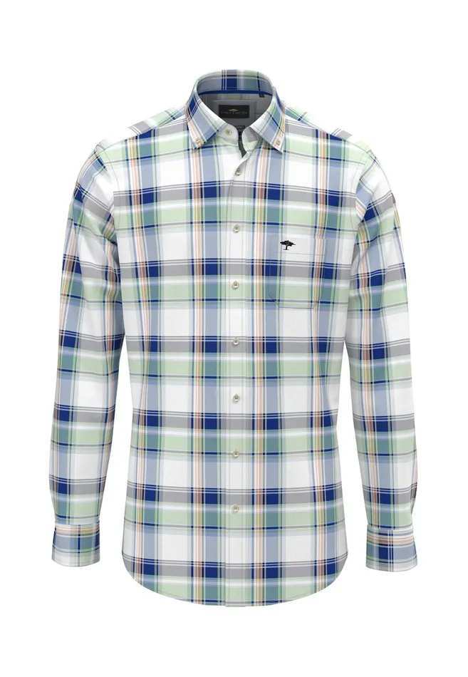 FYNCHHATTON Checked Shirt With Buttondown Collar images Longsleeved And Short Arm Sunny Orangestrong Bluenavy Men Shirts