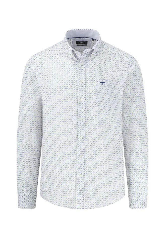 FYNCHHATTON Cotton Shirt With A Point Pattern Sunny Orangeturf Greenstrong Blue Men Shirts