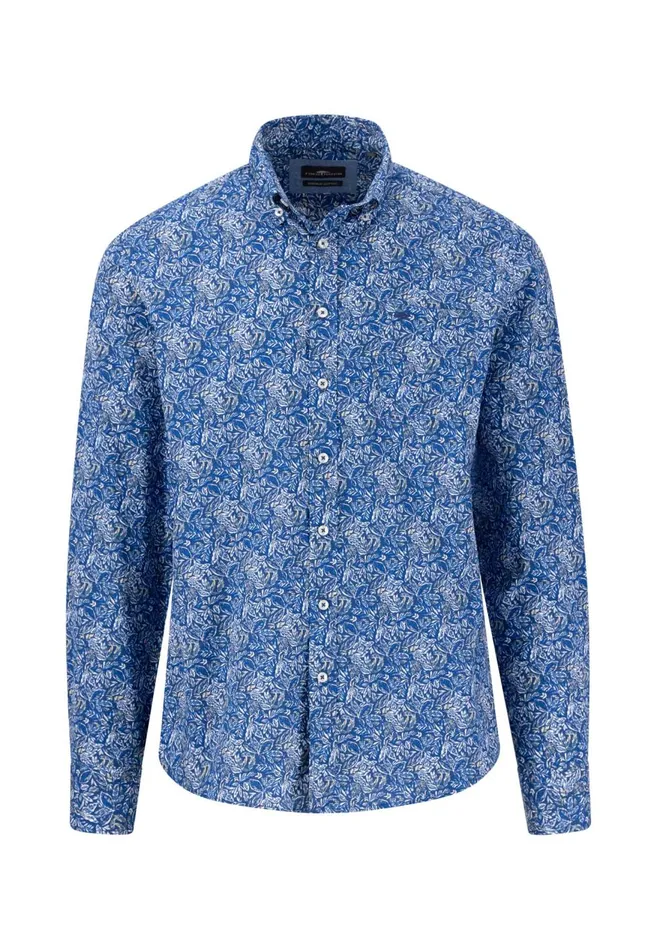 FYNCHHATTON Cotton Shirt With Floral All overprint Navysummer Breezestrong Blue Men Shirts
