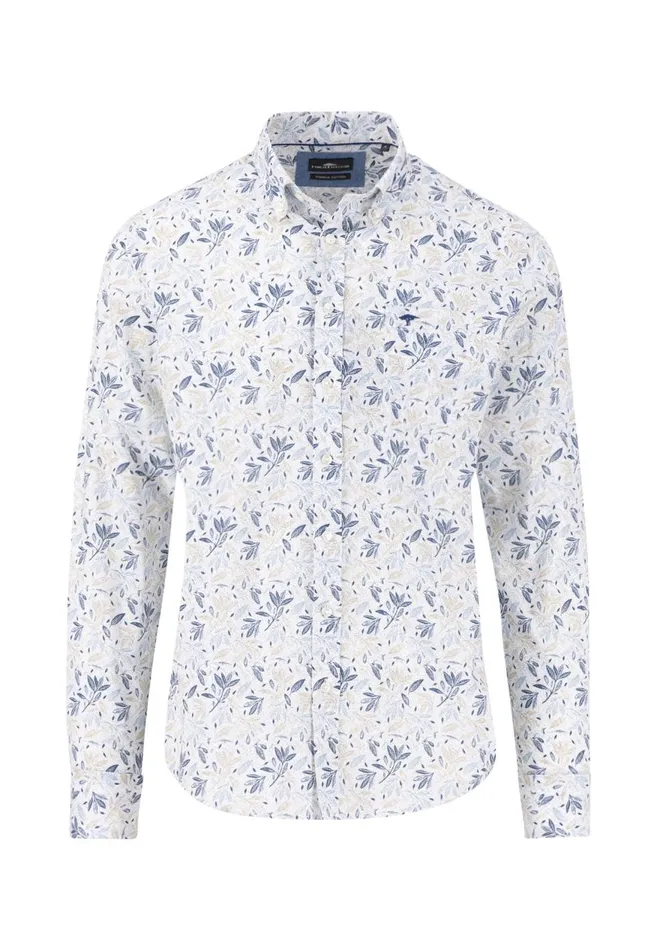 FYNCHHATTON Cotton Shirt With Floral All overprint Navysummer Breezestrong Blue Men Shirts