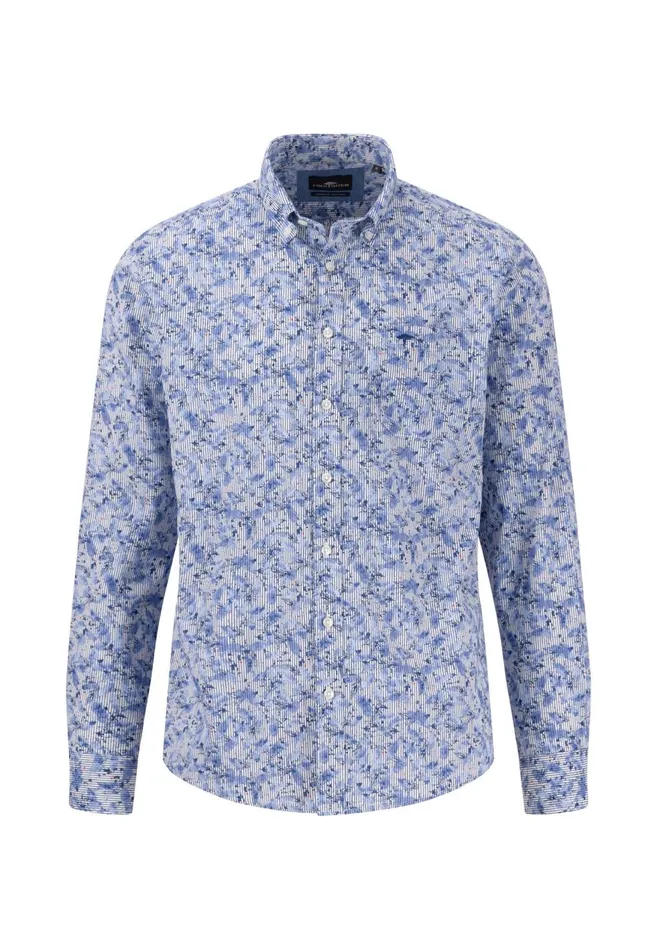 FYNCHHATTON Cotton Shirt With Floral All overprint Navysummer Breezestrong Blue Men Shirts