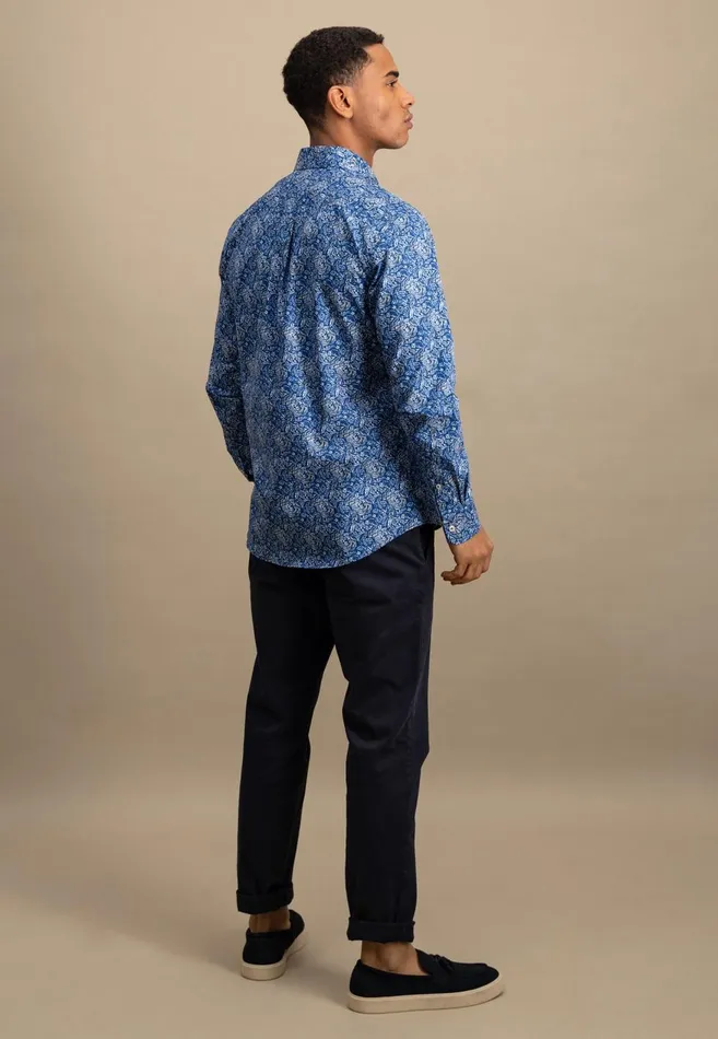 FYNCHHATTON Cotton Shirt With Floral All overprint Navysummer Breezestrong Blue Men Shirts