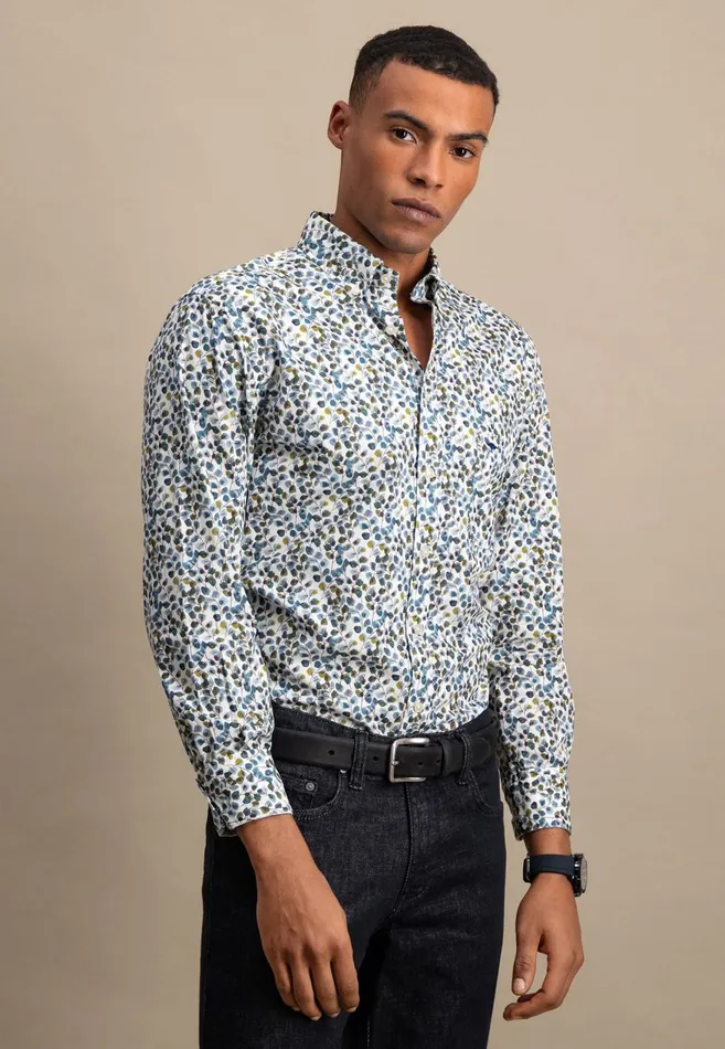 FYNCHHATTON Cotton Shirt With Floral Print Dark Emeraldsummer Breezevibrant Blue Men Shirts FYNCHHATTON Cotton Shirt With Floral Print Dark Emeraldsummer Breezevibrant Blue Men Shirts