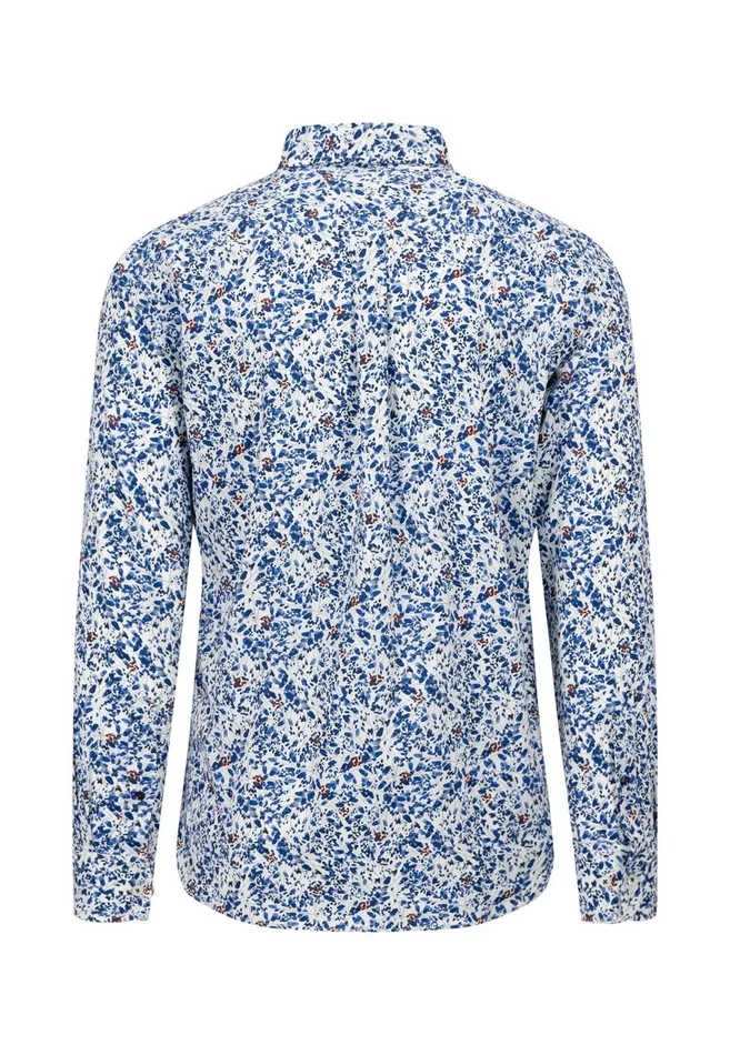 FYNCHHATTON Cotton Shirt With Floral Print Dark Emeraldsummer Breezevibrant Blue Men Shirts