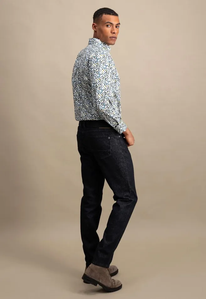 FYNCHHATTON Cotton Shirt With Floral Print Dark Emeraldsummer Breezevibrant Blue Men Shirts