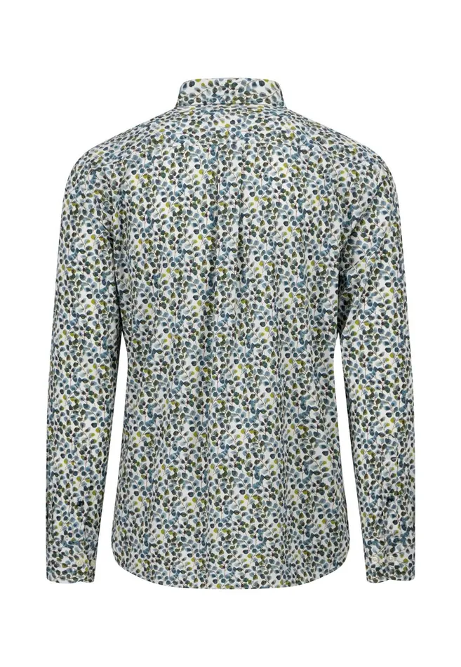 FYNCHHATTON Cotton Shirt With Floral Print Dark Emeraldsummer Breezevibrant Blue Men Shirts
