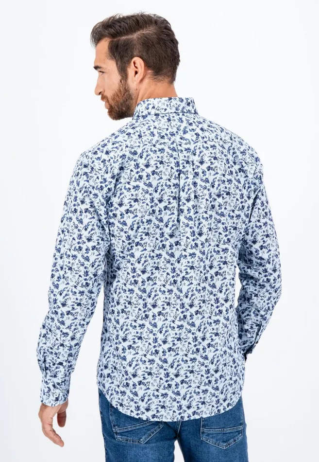 FYNCHHATTON Cotton Shirt With Floral Print Dark Emeraldsummer Breezevibrant Blue Men Shirts