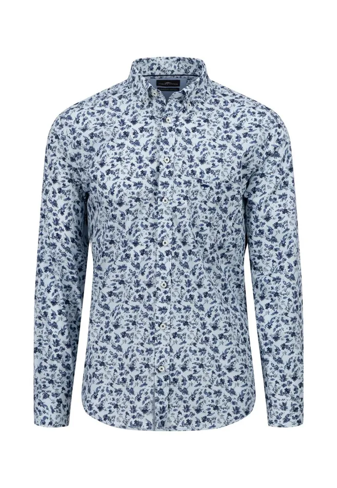 FYNCHHATTON Cotton Shirt With Floral Print Dark Emeraldsummer Breezevibrant Blue Men Shirts
