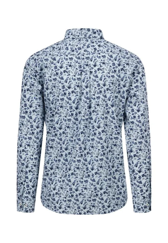 FYNCHHATTON Cotton Shirt With Floral Print Dark Emeraldsummer Breezevibrant Blue Men Shirts