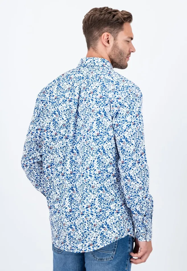 FYNCHHATTON Cotton Shirt With Floral Print Dark Emeraldsummer Breezevibrant Blue Men Shirts