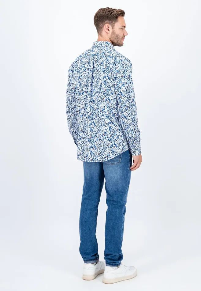 FYNCHHATTON Cotton Shirt With Floral Print Dark Emeraldsummer Breezevibrant Blue Men Shirts