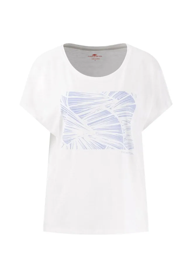 FYNCHHATTON CottonTshirt With Botanical Print Summer Redlight Blue Women Tshirts