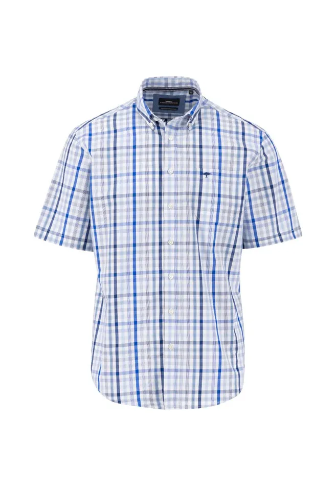 FYNCHHATTON Finely Checked Halk Shirt With A Logodail Sunny Orangestrong Blueturf Green Men Shirts
