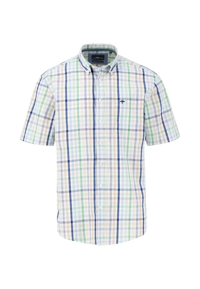 FYNCHHATTON Finely Checked Halk Shirt With A Logodail Sunny Orangestrong Blueturf Green Men Shirts