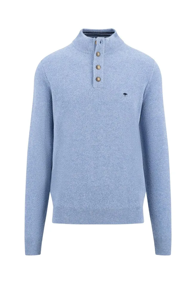 FYNCHHATTON Knitting Sweater Made Of Wool Mix With A Troyer Collar And Buttons Flamecloud Bluenavyhazel Men Sweater FYNCHHATTON Knitting Sweater Made Of Wool Mix With A Troyer Collar And Buttons Flamecloud Bluenavyhazel Men Sweater