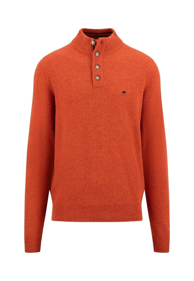 FYNCHHATTON Knitting Sweater Made Of Wool Mix With A Troyer Collar And Buttons Flamecloud Bluenavyhazel Men Sweater